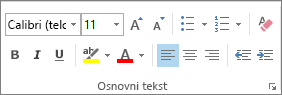 Opcije u grupi „Osnovni tekst“