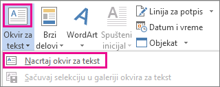 Meni „Okvir za tekst“ u grupi „Tekst“
