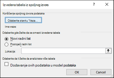 Izvedena tabela iz spoljnog izvora Preuzimanje