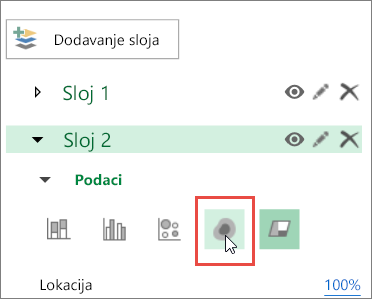 Ikona „Toplotna mapa“ u oknu slojeva
