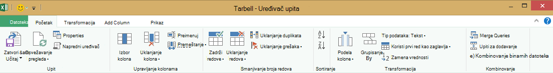 Traka uređivača upita