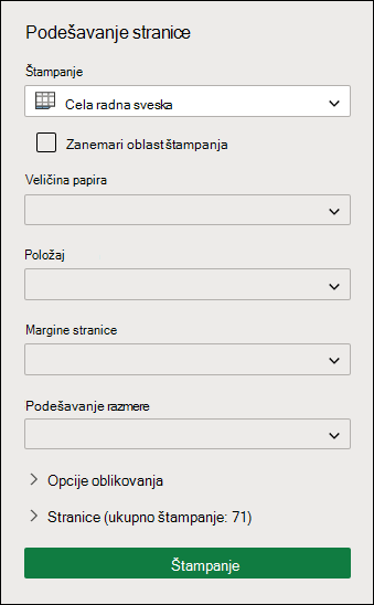 Štampanje cele radne sveske u programu Excel za veb