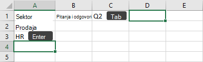 Unos podataka u ćeliju