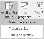 Dolazak do menadžera scenarija iz prognoze podataka > ? What-If analiza