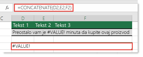 #VALUE! greška u funkciji CONCATENATE