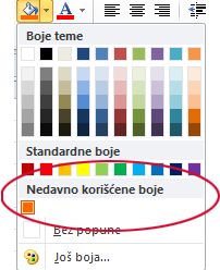 Opcija „Nedavne boje“