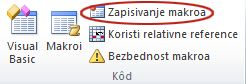 Komanda „Zapiši makro“ u grupi „Kôd“ na kartici „Projektovanje“