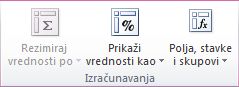 Alatke za izvedenu tabelu: grupa „Izračunavanja“ na kartici „Opcije“