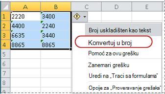 Komanda „Konvertuj u broj“