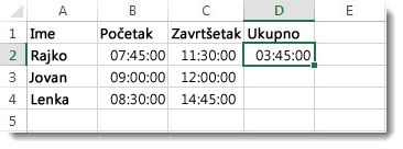 Jedno vreme oduzeto od drugog da bi se dobilo proteklo vreme