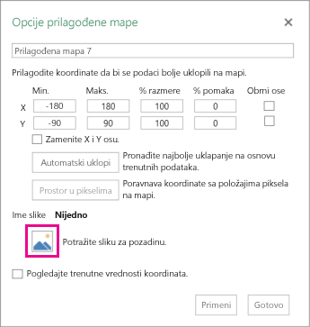 Dijalog „Opcije prilagođene mape“