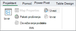 XML commands on the Developer tab
