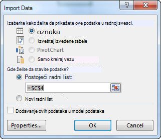 Import Data dialog box in Excel