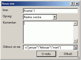 Dijalog „Uređivanje imena“ sa formulom