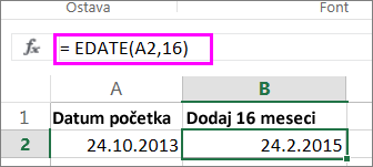 koristi EDATE formulu za dodavanje meseci u datum