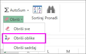 korišćenje dugmeta „obriši oblike“ za uklanjanje oblikovanja