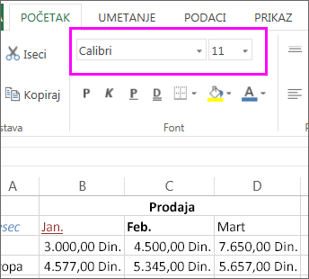odaberite DRUGI STIL FONTA ILI VELIČINE IZ DUGMADI FONTA NA TRACI