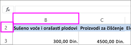 Skriveni prva kolona i red