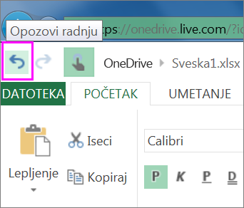 dugme za opozivanje radnje