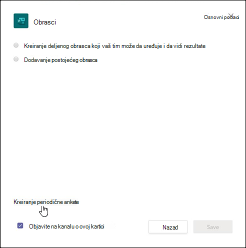 Forms dialog box in Teams and selecting the option, Create a workflow to automatically collect responses