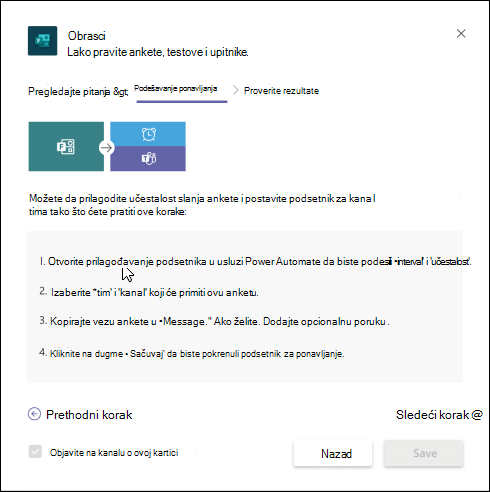 Forms dialog box in Teams describing how to create an automated workflow for your survey using Power Automate.