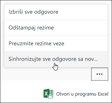 Sinhronizujte sve odgovore u novu opciju radne sveske u usluzi Microsoft Forms
