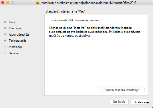 Kliknite na dugme Instaliraj u alatki da biste uklonili licence.