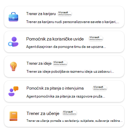 Lista ugrađenih agenata za predloške