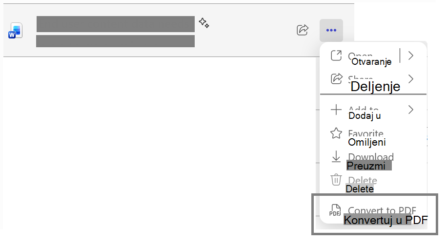 Stavka menija koja prikazuje Konvertovanje u PDF