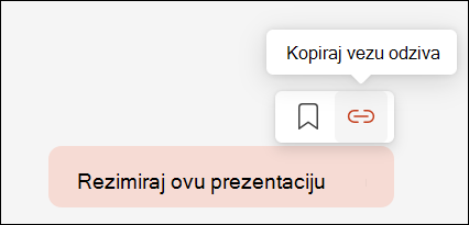 Prikazuje upit za Copilot, dok je kursor postavljen iznad njega i prikazuje mali meni u gornjem desnom uglu koji uključuje dugme za vezu Odziv za kopiranje.
