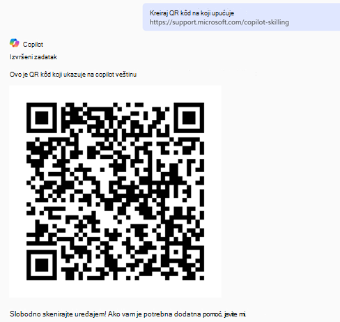 Generisani QR kôd pomoću Copilot Chat