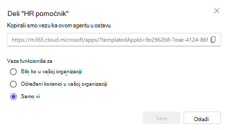 Snimak ekrana opcija za deljenje agenta