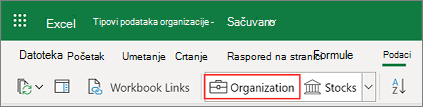 Tipovi podataka Excel organizacije iz Power BI