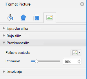 Prilagođavanje prozirnosti boja u oknu 