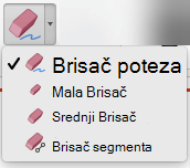 Na Mac računaru, PowerPoint za Office 365 ima četiri brisača za digitalni zapis perom.