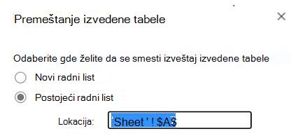 Premeštanje izvedene tabele