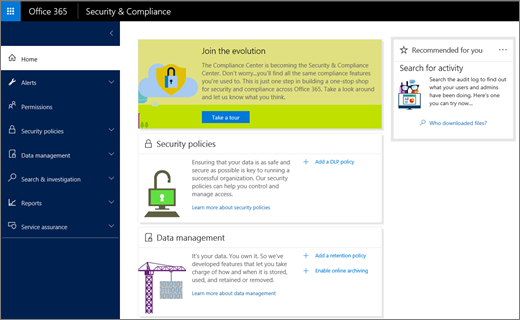Pregled centra za usaglašenost Office 365 bezbednost & Microsoft Support