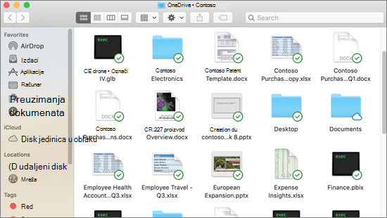 Snimak ekrana integracije nalazača na Mac računaru sa preklapanjima sinhronizacije za sinhronizovane datoteke