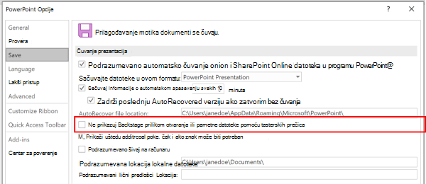Snimak ekrana dijaloga 