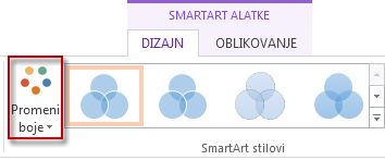 Promena opcije „Boje“ u grupi „SmartArt stilovi“