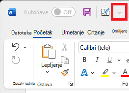 Slika ikone priručne trake iznad trake