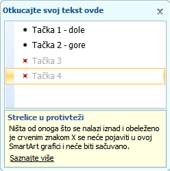 Okno za tekst sa crvenim znakovima X