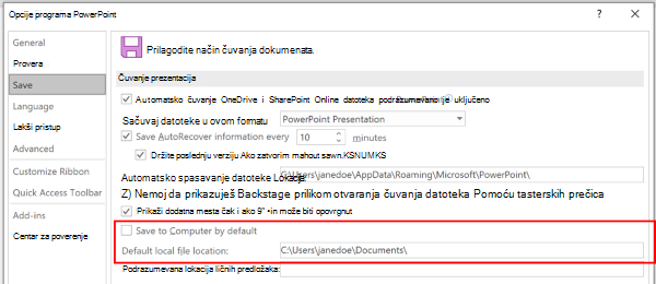 Snimak ekrana dijaloga 
