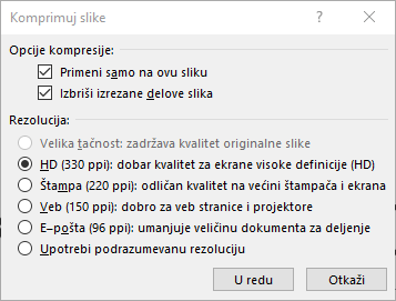Dijalog „Komprimovanje slika“