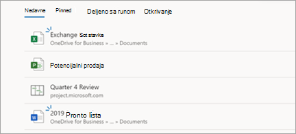 Prikazuje Project datoteke u pregledaču Edge