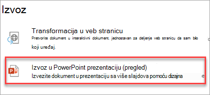 Izvoz u PowerPoint prezentaciju