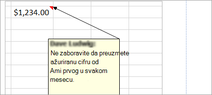 Dodavanje beleške u unakrsnu tabelu