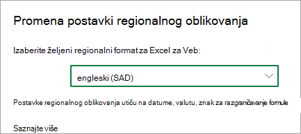 Promena postavki regionalnog formata