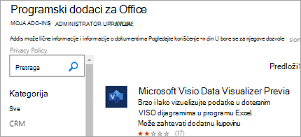 Prikazuje programski dodatak Data Visualizer u programu Excel