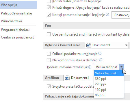 Podešavanje podrazumevane rezolucije slike